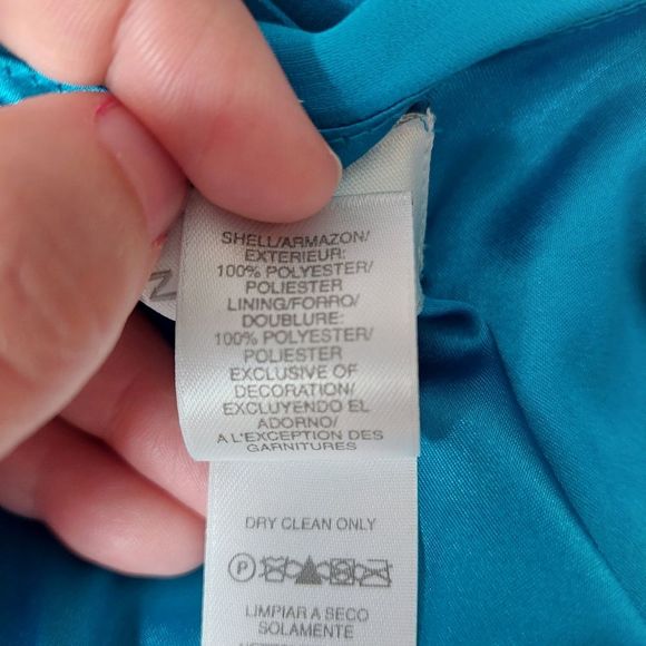 Liz Claiborne Teal Ruffled Midi Bridesmaid Wedding Prom Cocktail Dress Sz 10 - Picture 9 of 10